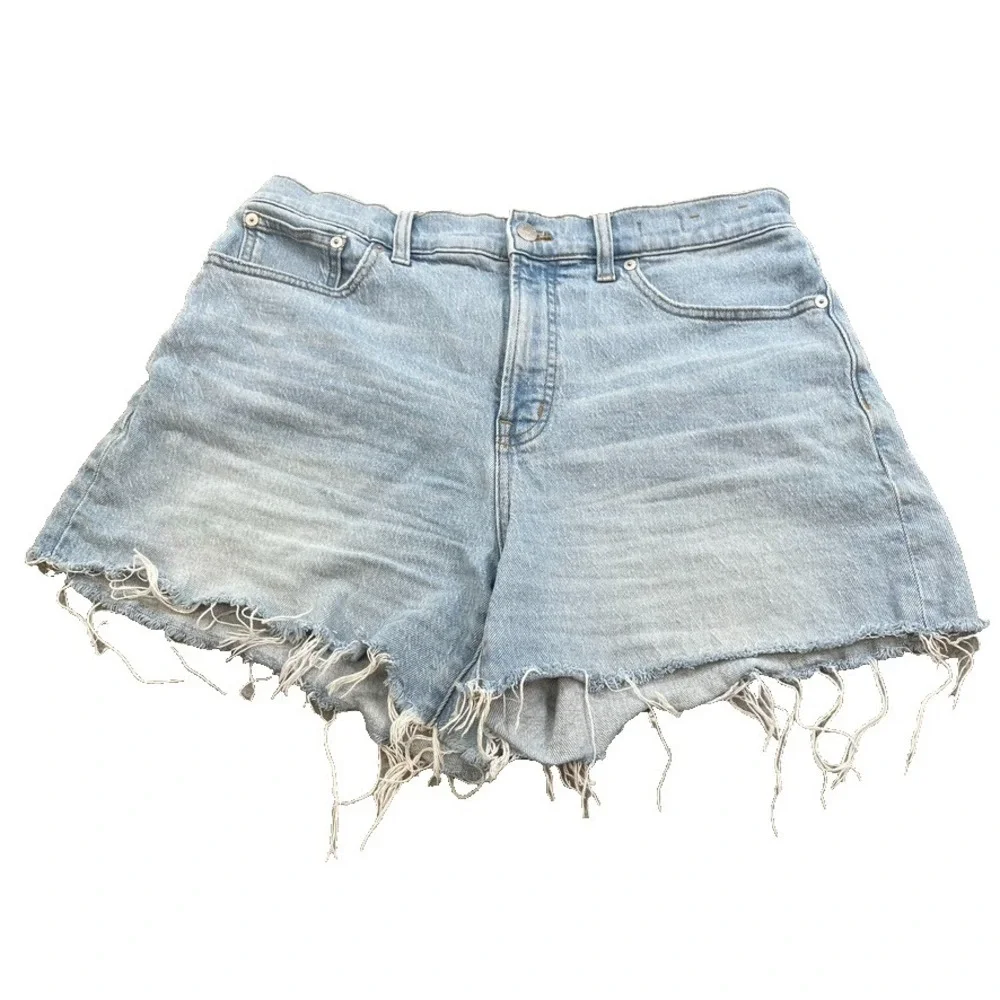Madewell The Perfect Mid Length Jean Short Womens 30 10 Denim Distress Festival